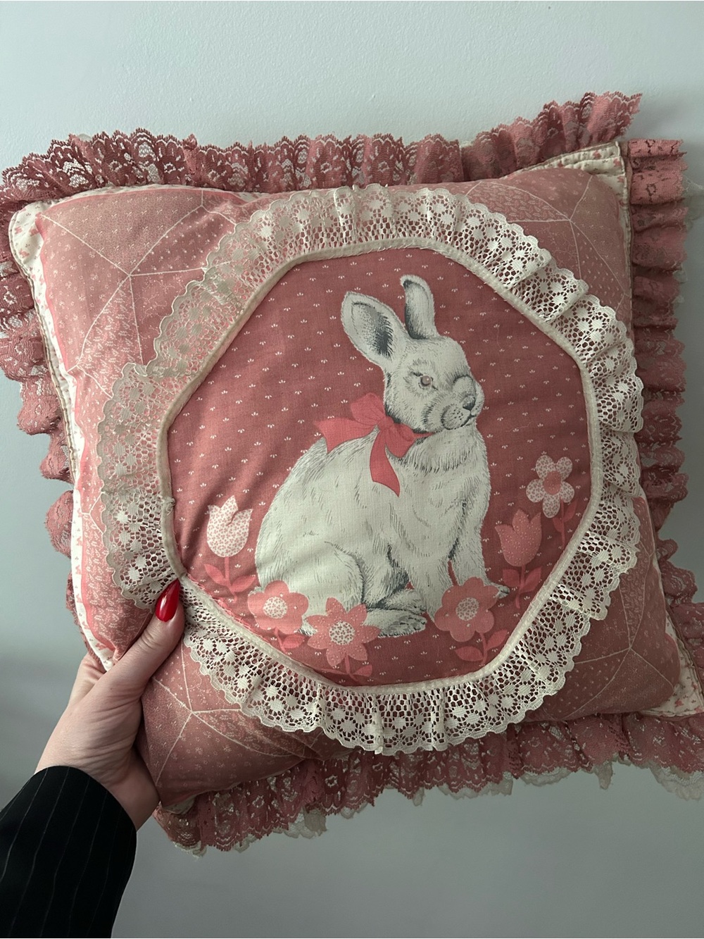 Coquette Cottagecore Bunny Decorative Lace Pillow